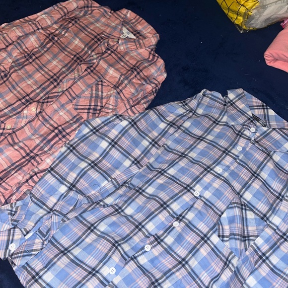 Plaid Button-Up Shirts 2 pc - Pink (Medium) and Blue (Small) - Picture 2 of 5